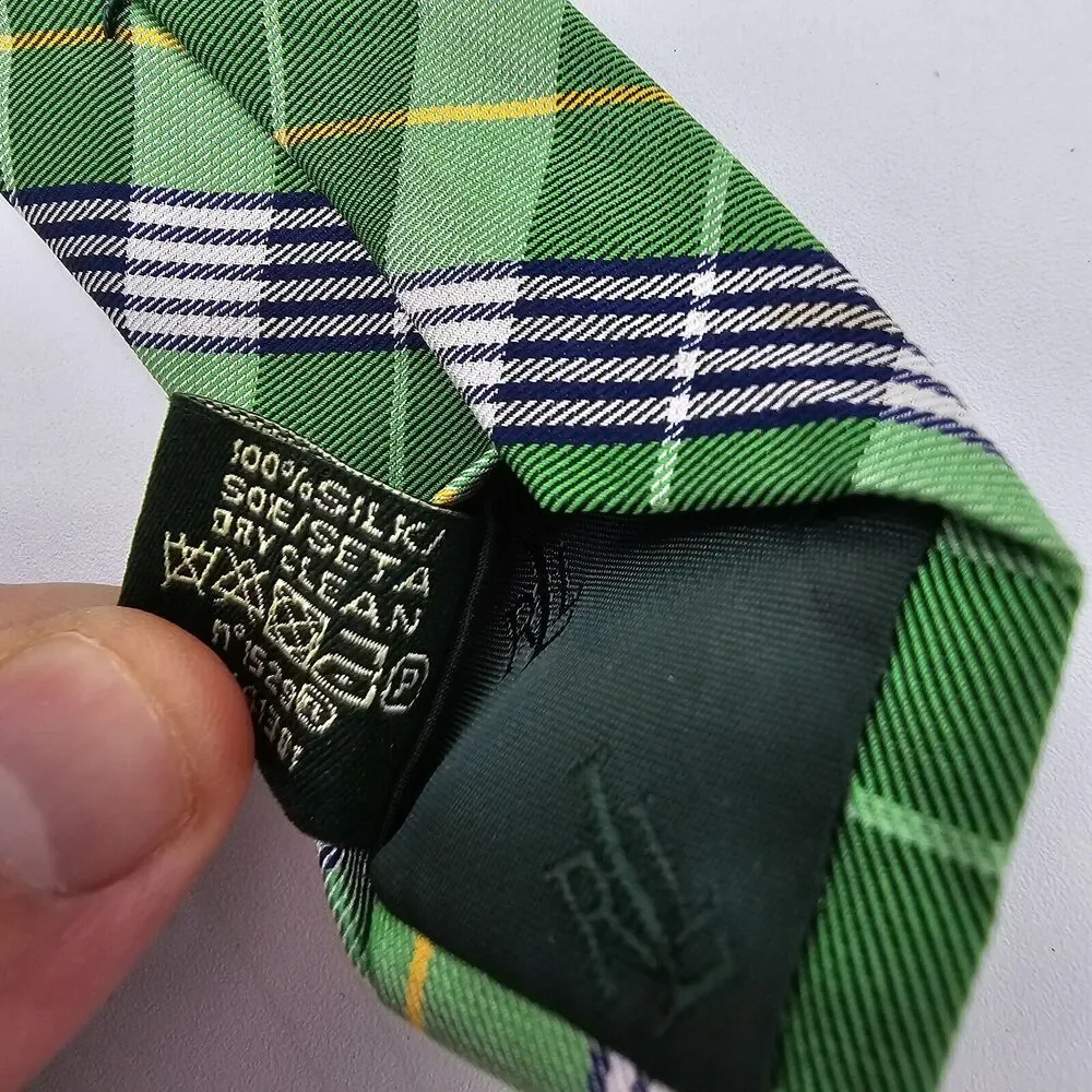 Mens Necktie Ralph Lauren Made in Italy Silk Green Geometric 58 X 3 In Vintage
